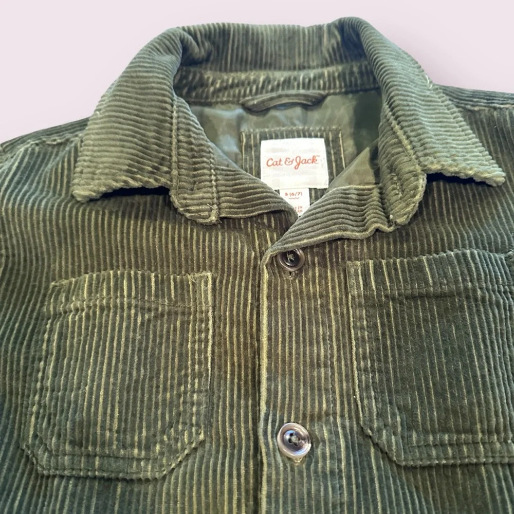 Youth Cat & Jack Dark Green Corduroy Button-Up Jacket Size S (6/7)